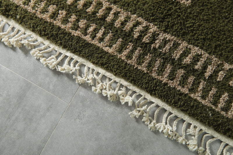 Olive green Moroccan rug – Tribal berber design - 9.4 ft x 12 ft