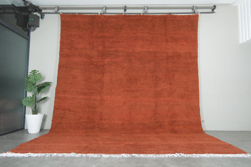 Minimalist Moroccan rug - Rust orange wool - 12 ft x 14.5 ft