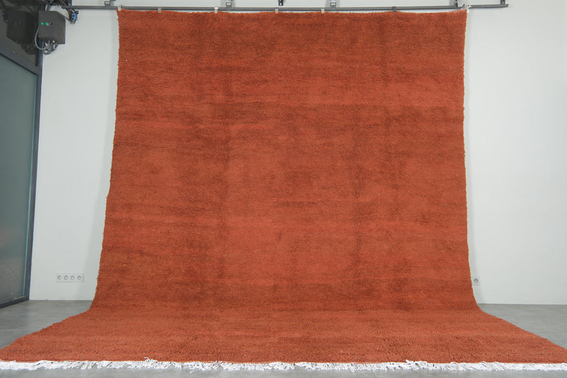 Minimalist Moroccan rug - Rust orange wool - 12 ft x 14.5 ft