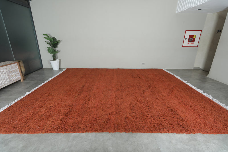 Minimalist Moroccan rug - Rust orange wool - 12 ft x 14.5 ft