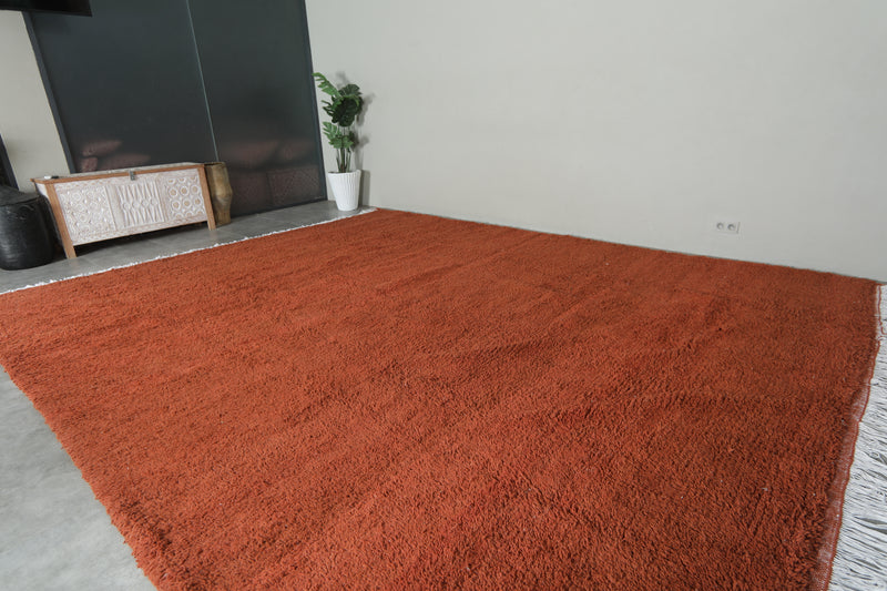 Minimalist Moroccan rug - Rust orange wool - 12 ft x 14.5 ft