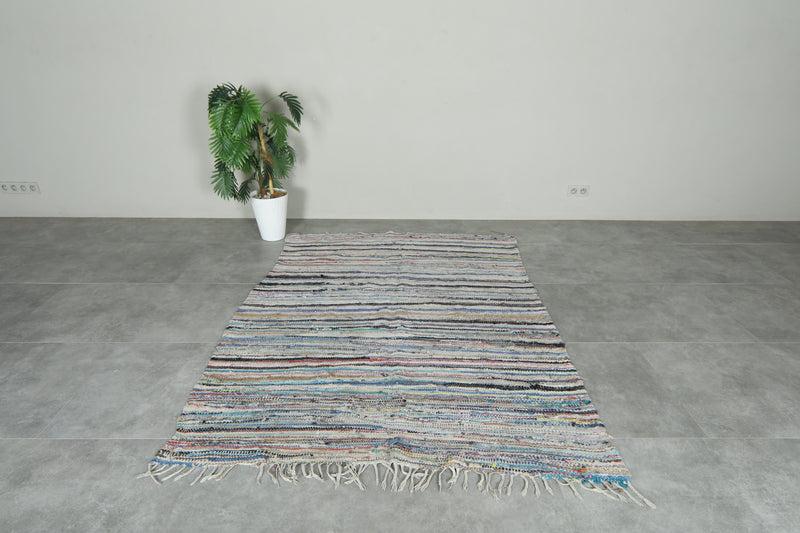 Multicolor striped Moroccan rug - 5.3 ft x 6.8 ft - Handwoven wool carpet