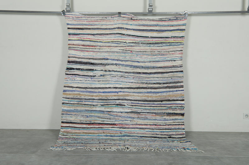 Multicolor striped Moroccan rug - 5.3 ft x 6.8 ft - Handwoven wool carpet