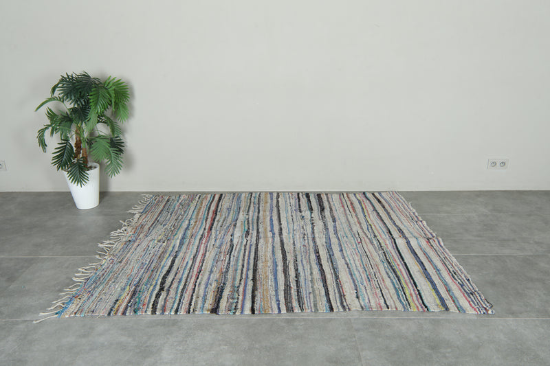 Multicolor striped Moroccan rug - 5.3 ft x 6.8 ft - Handwoven wool carpet