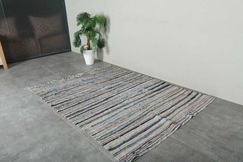Multicolor striped Moroccan rug - 5.3 ft x 6.8 ft - Handwoven wool carpet