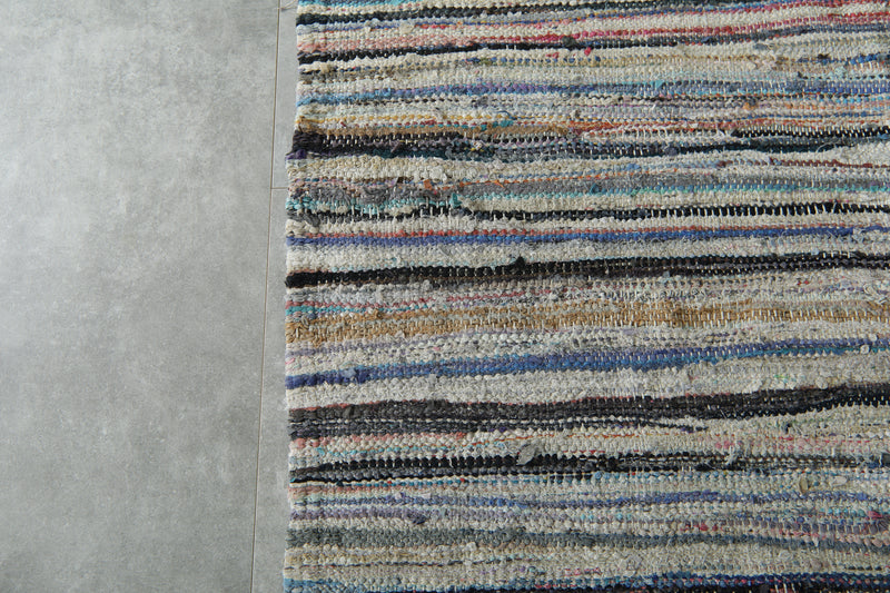 Multicolor striped Moroccan rug - 5.3 ft x 6.8 ft - Handwoven wool carpet