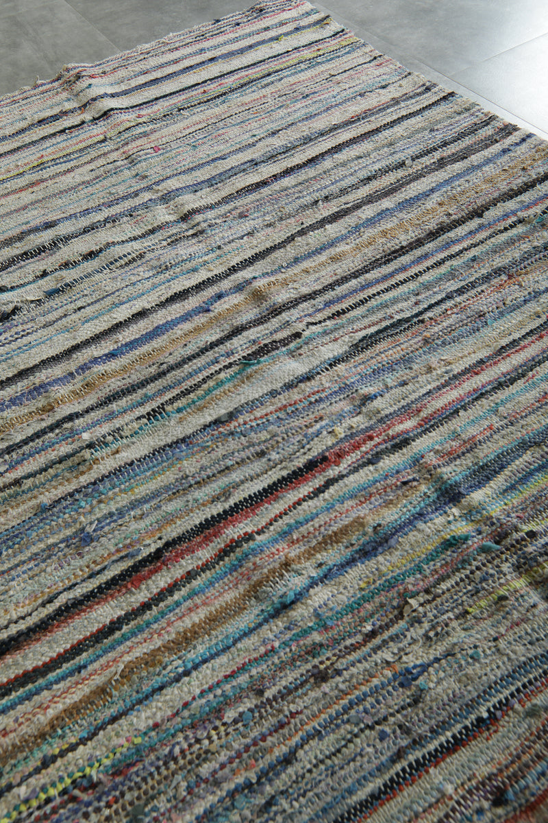 Multicolor striped Moroccan rug - 5.3 ft x 6.8 ft - Handwoven wool carpet