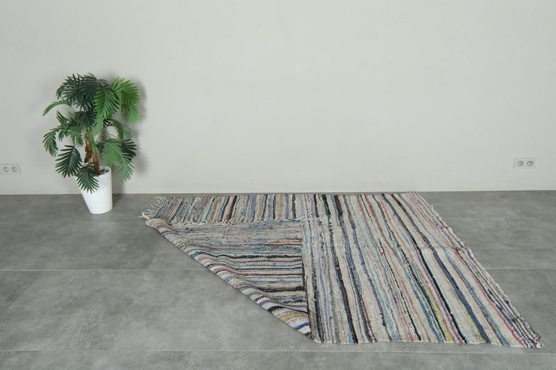 Multicolor striped Moroccan rug - 5.3 ft x 6.8 ft - Handwoven wool carpet