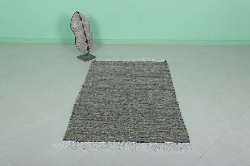 Black and White Moroccan Rug - 3.4 X 5.3 Feet | Handwoven Elegance - Flat woven rugs
