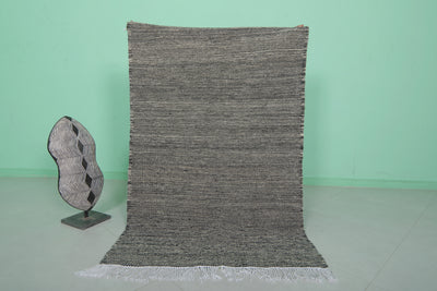 Black and White Moroccan Rug - 3.4 X 5.3 Feet | Handwoven Elegance - Flat woven rugs