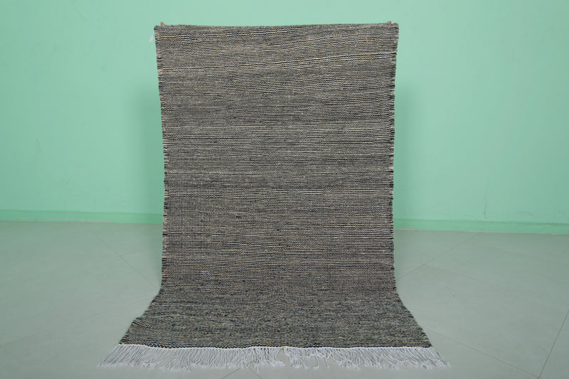Black and White Moroccan Rug - 3.4 X 5.3 Feet | Handwoven Elegance - Flat woven rugs