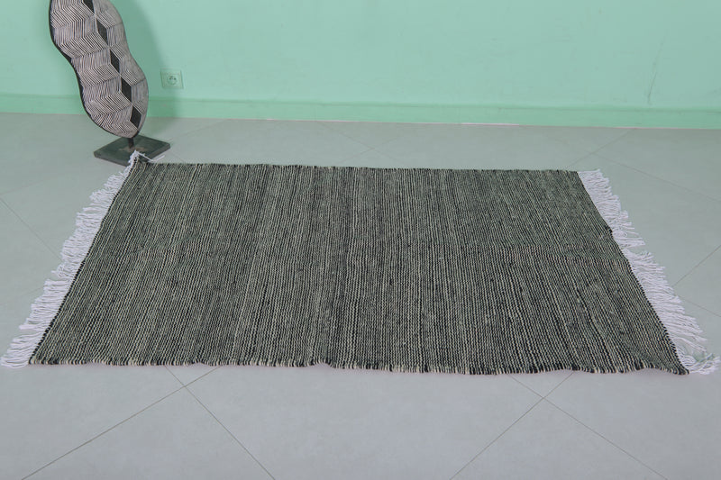 Black and White Moroccan Rug - 3.4 X 5.3 Feet | Handwoven Elegance - Flat woven rugs