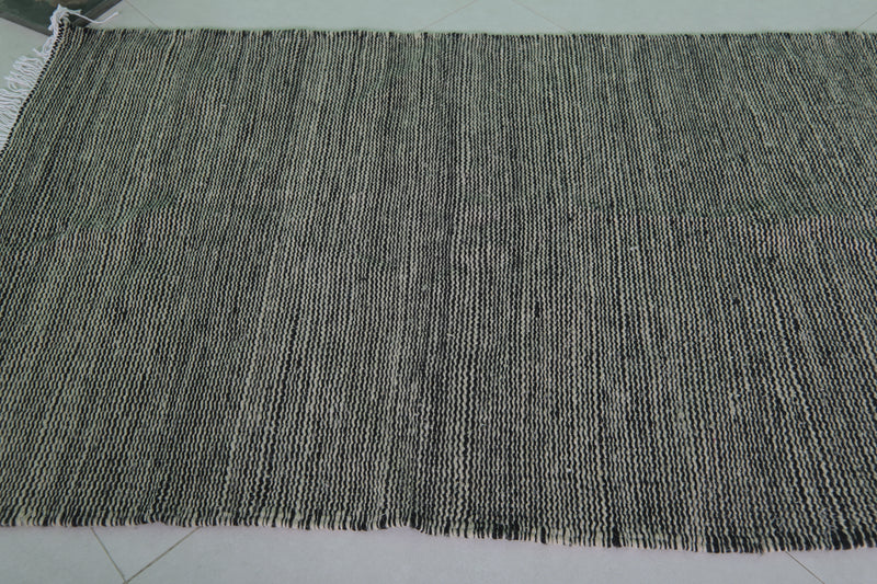 Black and White Moroccan Rug - 3.4 X 5.3 Feet | Handwoven Elegance - Flat woven rugs
