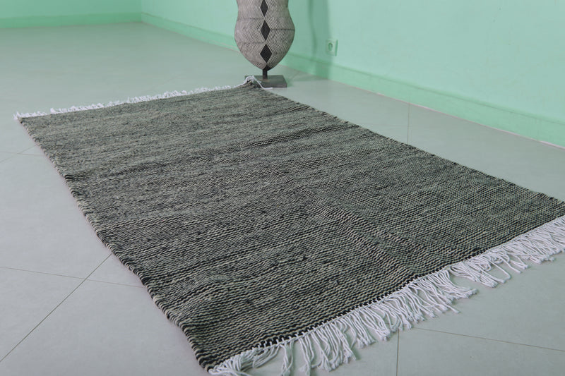 Black and White Moroccan Rug - 3.4 X 5.3 Feet | Handwoven Elegance - Flat woven rugs
