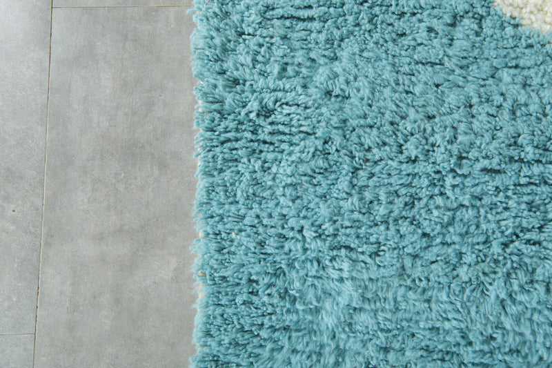 White and blue Moroccan rug – Abstract wool design - 8.3 ft x 9.9 ft