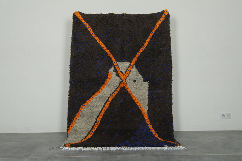 Deep brown Handmade Moroccan rug - 4.6 ft x 6.3 ft