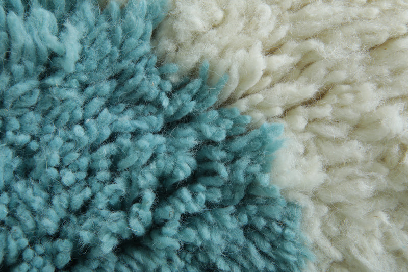 White and blue Moroccan rug – Abstract wool design - 8.3 ft x 9.9 ft