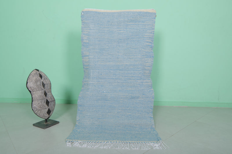 Handwoven Moroccan Rug - 2.8 X 5.3 Feet | Soft Blue - Flat woven rugs
