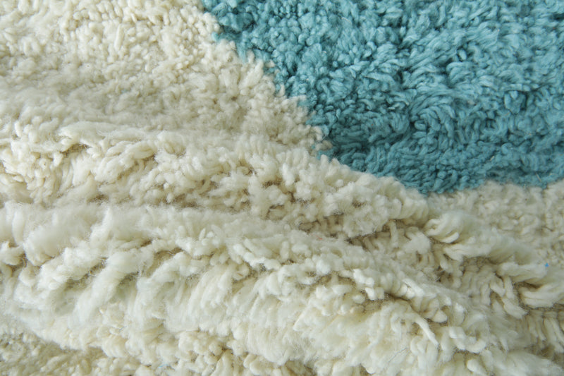 Custom Handwoven Moroccan Rug – Turquoise & Ivory Shaggy Wool Carpet
