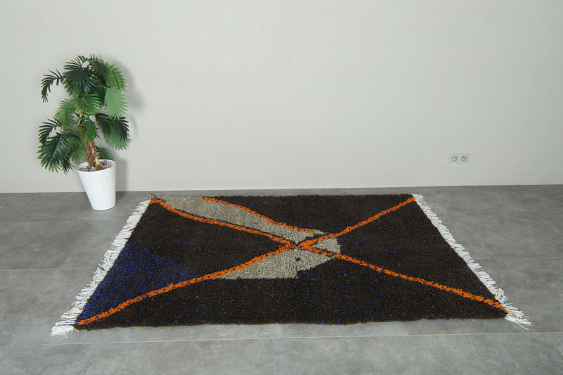 Deep brown Handmade Moroccan rug - 4.6 ft x 6.3 ft