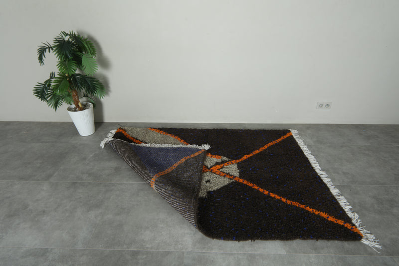 Deep brown Handmade Moroccan rug - 4.6 ft x 6.3 ft