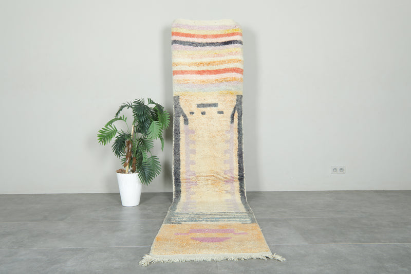 Beige Moroccan runner rug - 2.3 ft x 10.2 ft - Handwoven wool carpet