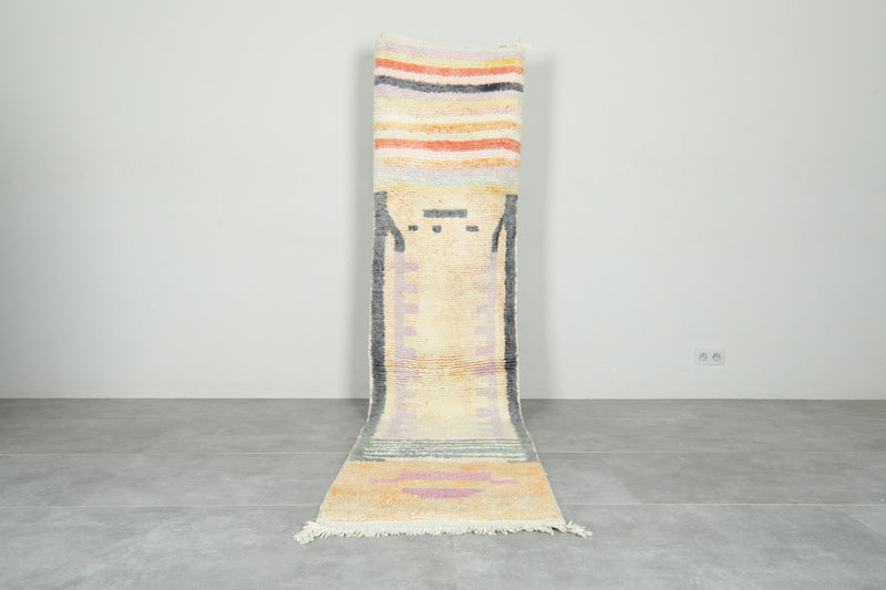 Beige Moroccan runner rug - 2.3 ft x 10.2 ft - Handwoven wool carpet