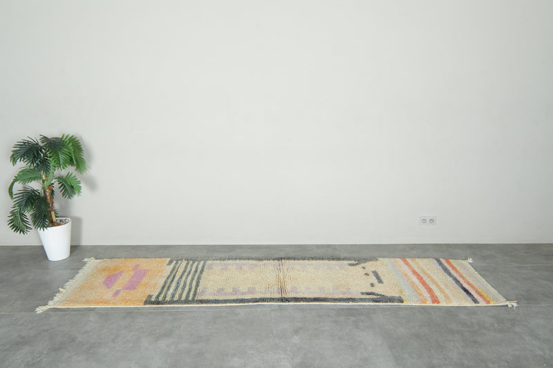 Beige Moroccan runner rug - 2.3 ft x 10.2 ft - Handwoven wool carpet