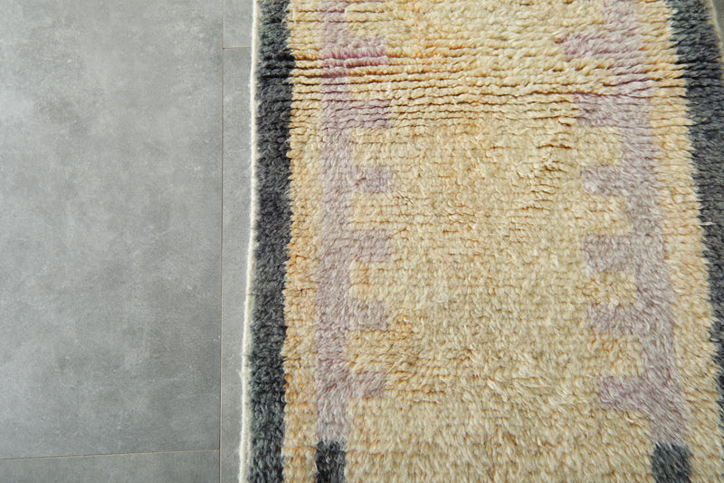 Beige Moroccan runner rug - 2.3 ft x 10.2 ft - Handwoven wool carpet
