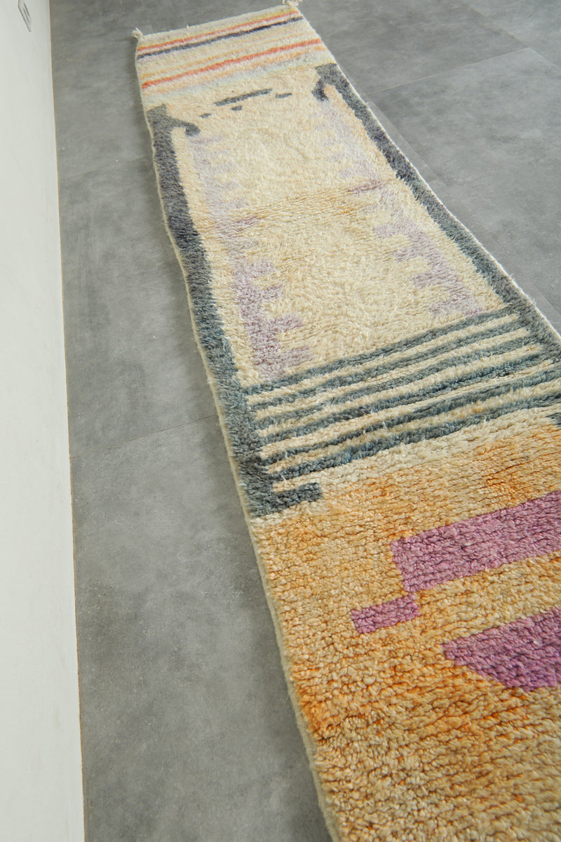 Beige Moroccan runner rug - 2.3 ft x 10.2 ft - Handwoven wool carpet