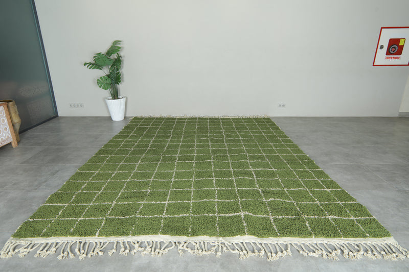 Custom Green Checkered Rug – Handwoven Modern Moroccan Grid Carpet