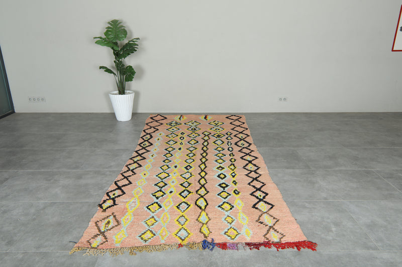 Pink Moroccan azilal rug - 4.8 ft x 10.6 ft - Geometric wool carpet - Azilal rugs