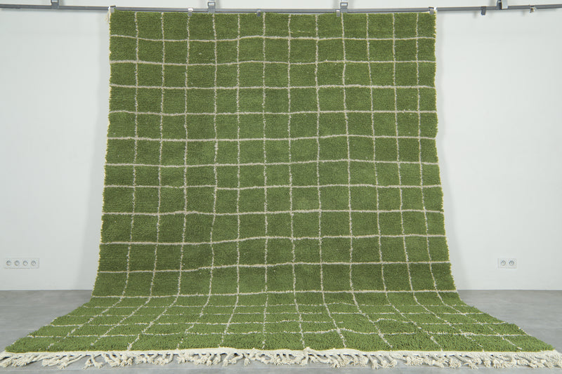 Custom Green Checkered Rug – Handwoven Modern Moroccan Grid Carpet