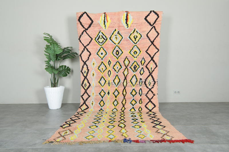Pink Moroccan azilal rug - 4.8 ft x 10.6 ft - Geometric wool carpet - Azilal rugs