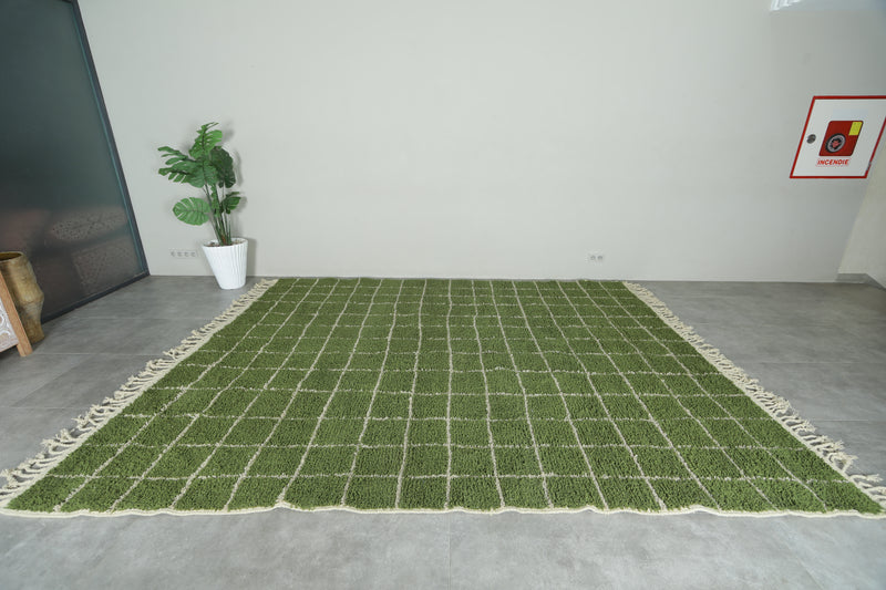 Custom Green Checkered Rug – Handwoven Modern Moroccan Grid Carpet