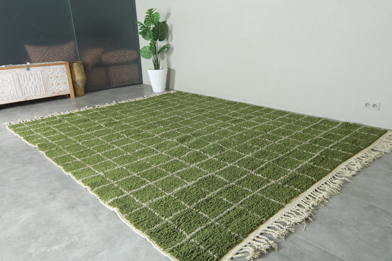 Custom Green Checkered Rug – Handwoven Modern Moroccan Grid Carpet