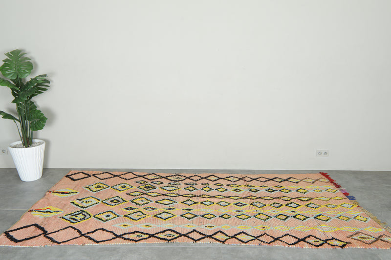 Pink Moroccan azilal rug - 4.8 ft x 10.6 ft - Geometric wool carpet - Azilal rugs