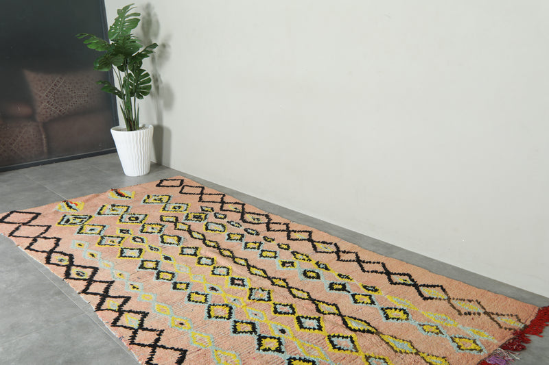 Pink Moroccan azilal rug - 4.8 ft x 10.6 ft - Geometric wool carpet - Azilal rugs