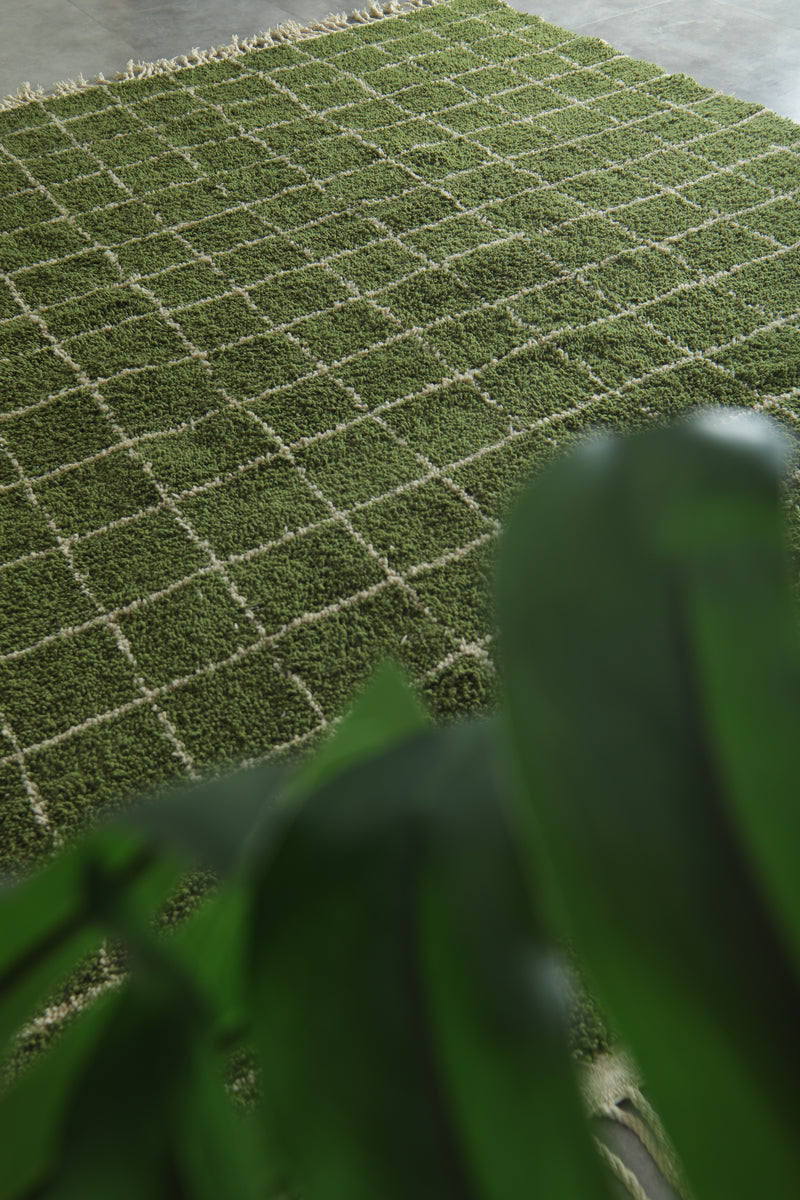 Custom Green Checkered Rug – Handwoven Modern Moroccan Grid Carpet