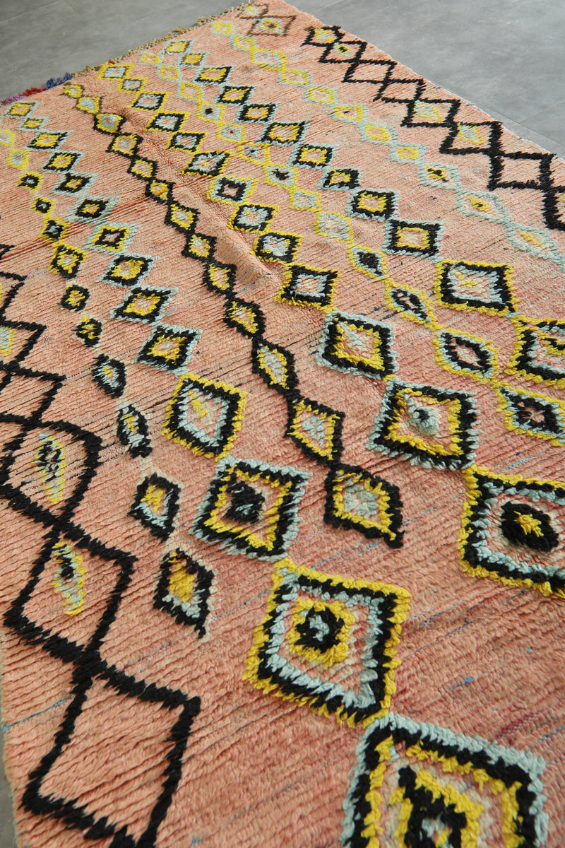 Pink Moroccan azilal rug - 4.8 ft x 10.6 ft - Geometric wool carpet - Azilal rugs