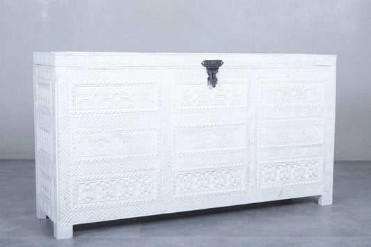 Vintage Moroccan chest  H 27.5 inches x W 51.1 inches x D 14.5 inches