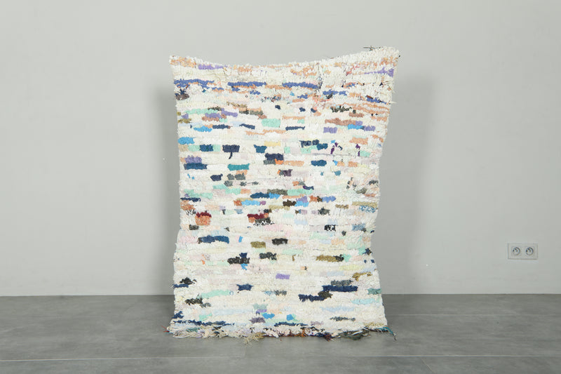 Handwoven boucherouite Moroccan rag rug - 3 ft x 4.3 ft - Handmade wool carpet - Boucherouite rug