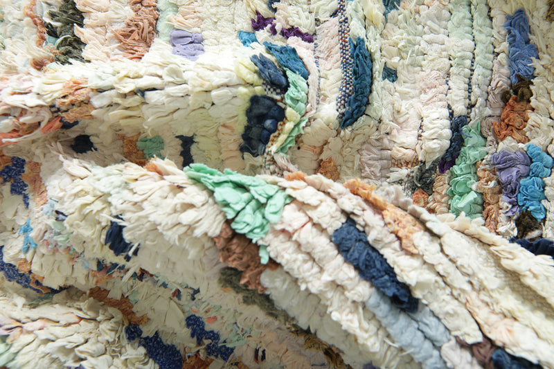 Handwoven boucherouite Moroccan rag rug - 3 ft x 4.3 ft - Handmade wool carpet - Boucherouite rug