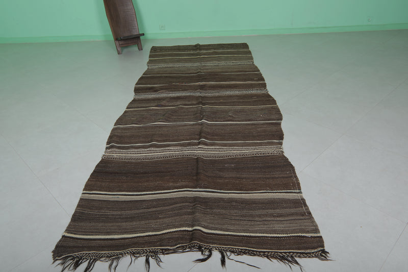 Handwoven Moroccan Kilim - Earthy Brown Striped Design - 4.2x11 ft - Handwoven Kilim