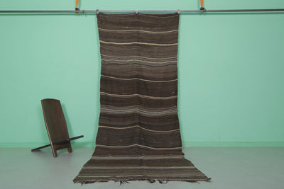 Handwoven Moroccan Kilim - Earthy Brown Striped Design - 4.2x11 ft - Handwoven Kilim