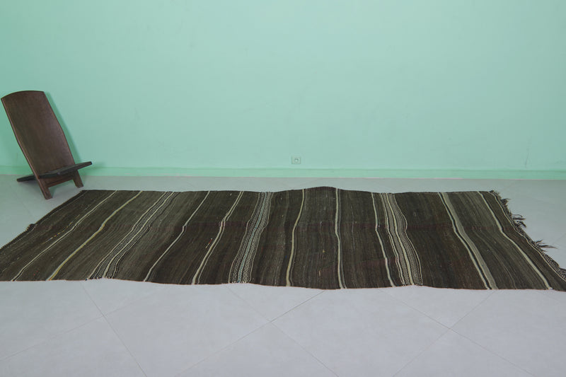 Handwoven Moroccan Kilim - Earthy Brown Striped Design - 4.2x11 ft - Handwoven Kilim