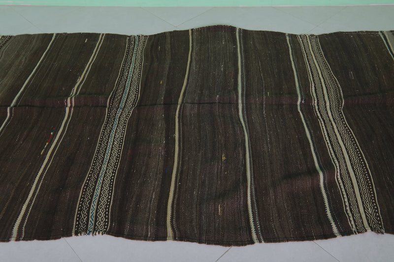 Handwoven Moroccan Kilim - Earthy Brown Striped Design - 4.2x11 ft - Handwoven Kilim
