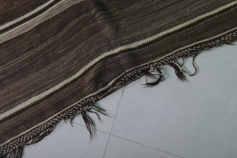 Handwoven Moroccan Kilim - Earthy Brown Striped Design - 4.2x11 ft - Handwoven Kilim