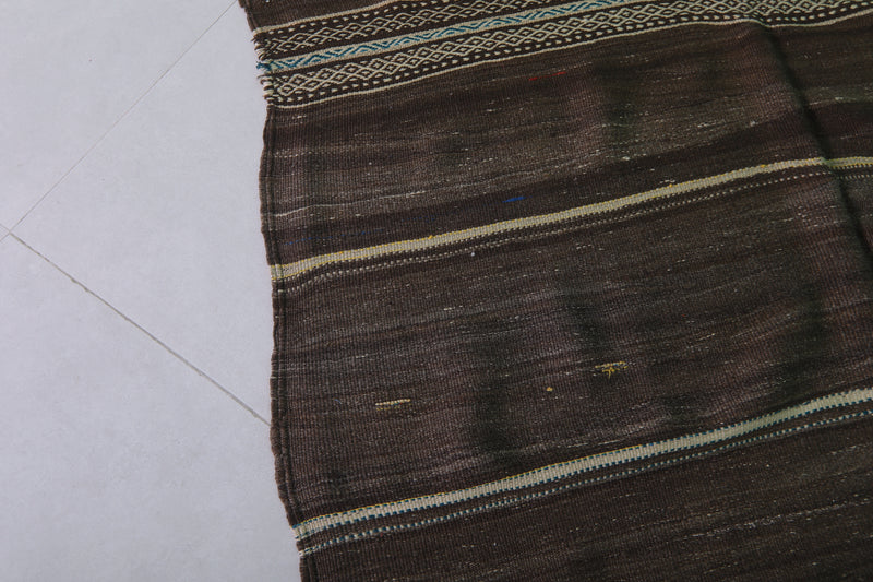 Handwoven Moroccan Kilim - Earthy Brown Striped Design - 4.2x11 ft - Handwoven Kilim