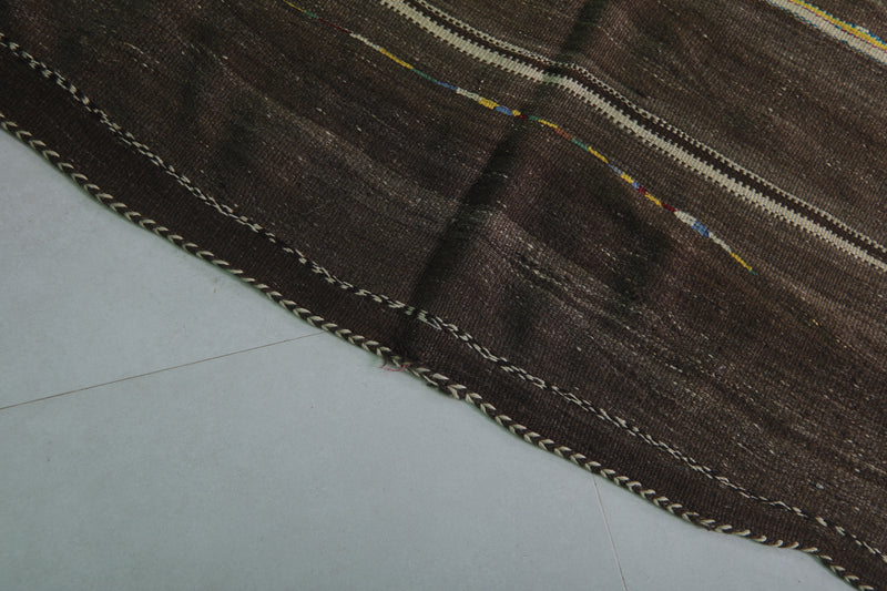 Handwoven Moroccan Kilim - Earthy Brown Striped Design - 4.2x11 ft - Handwoven Kilim